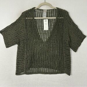 Chico's Dark Green open stitch Knit sweater